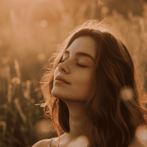 A woman looking relaxed and at peace