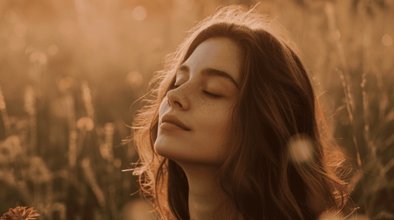 A woman looking relaxed and at peace