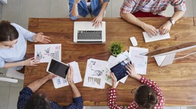 A team working hard together in an office.