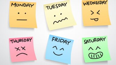 Funny faces on post-its. One for each day of the week (except Sunday), describing the mood for that day.