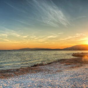 Sunset over a beautiful beach.