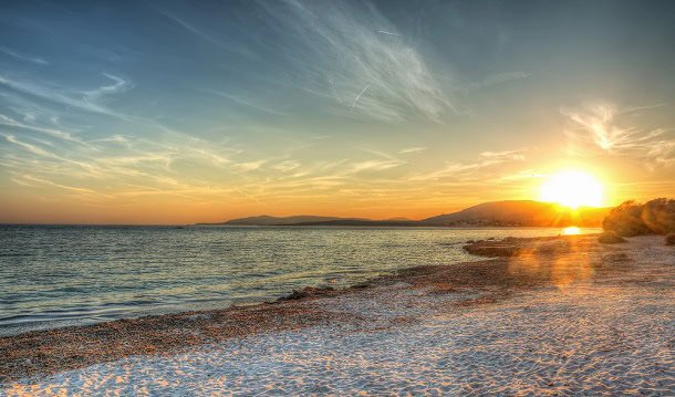 Sunset over a beautiful beach.