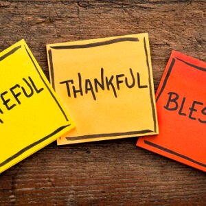 Post-it notes expressing gratitude and thankfulness.