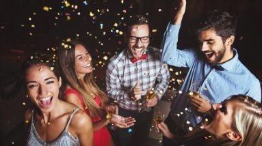 Happy friends at a New Year